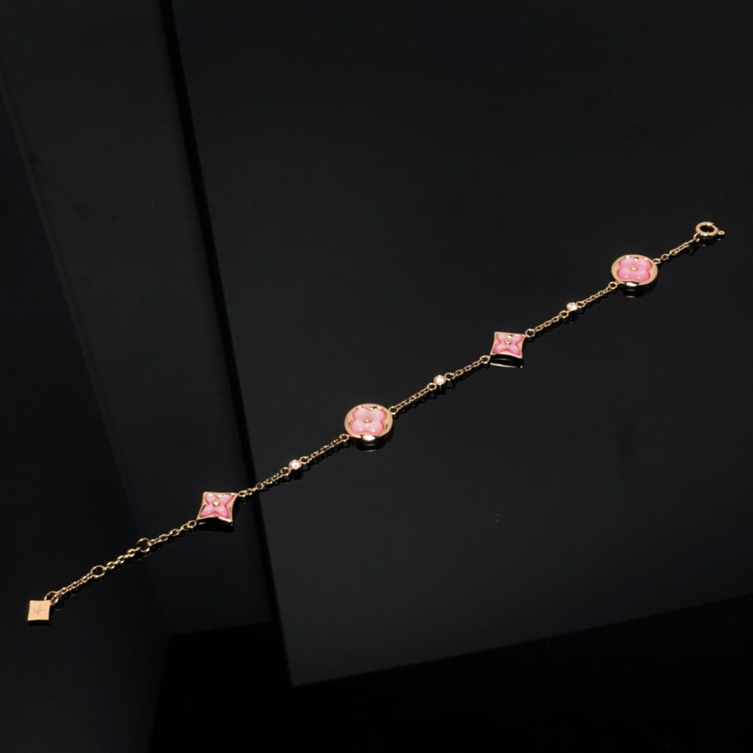 Mysitc STAR AND SUN 4 MOTIF PINK MOP PINK GOLD BRACELET