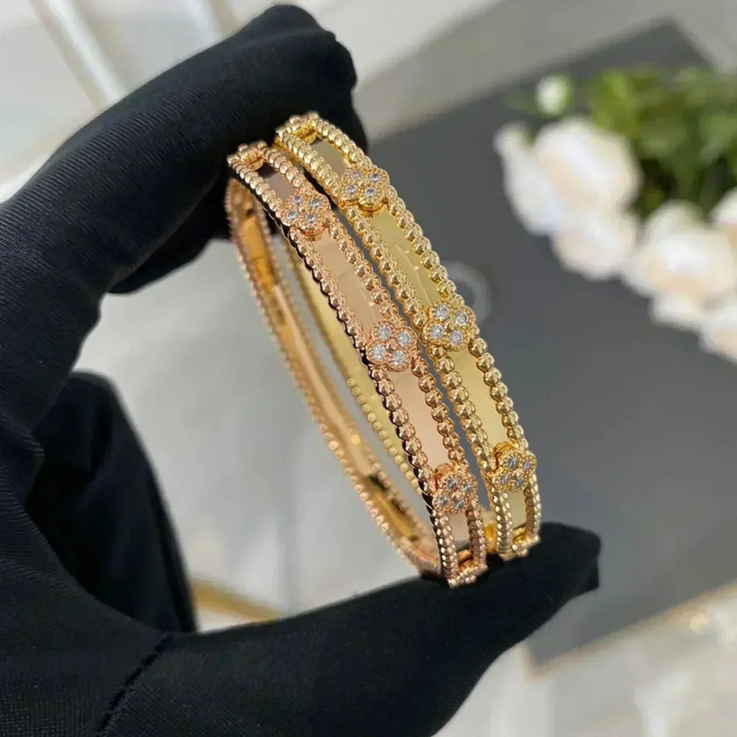 Mystisches KLEE ARMBAND 4MM DIAMANTEN