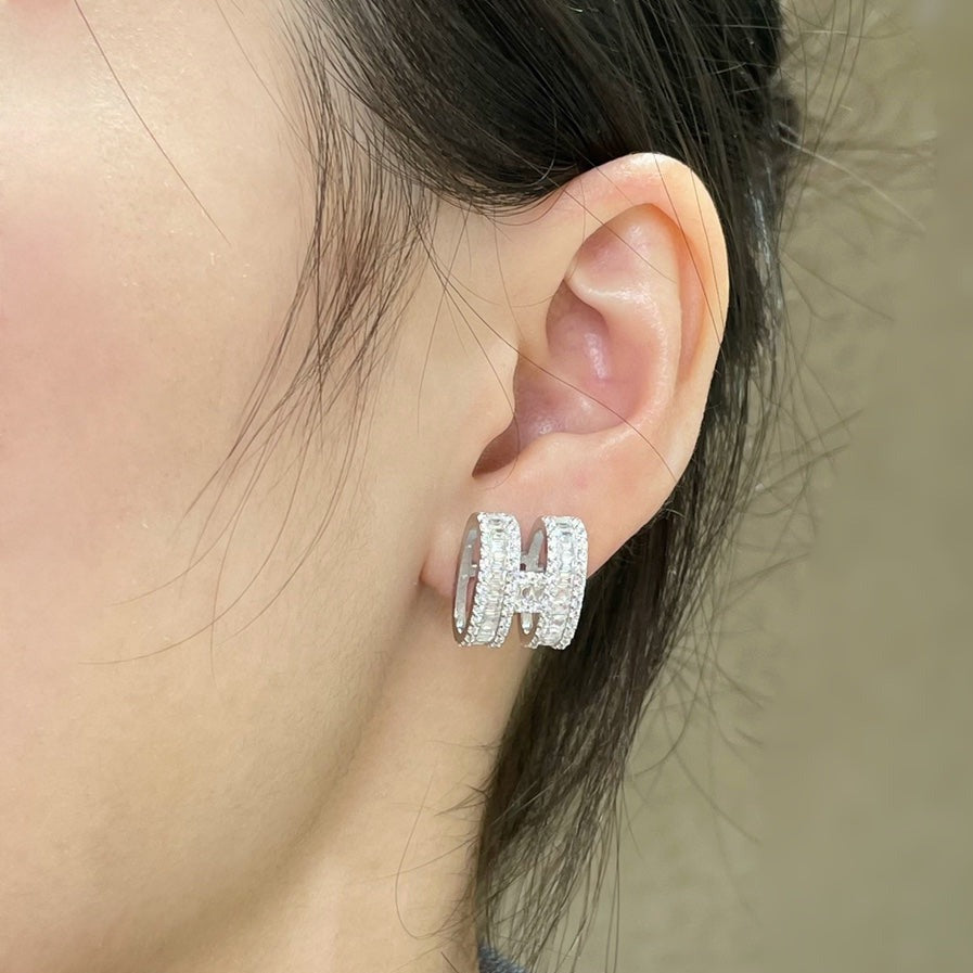 Mysitc H STUD EARRINGS WITH SILVER DIAMONDS