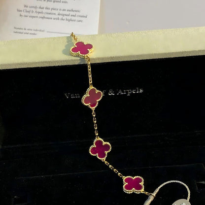 [Mystic]NEW CLOVER 5 MOTIFS PINK ENAMEL BRACELET