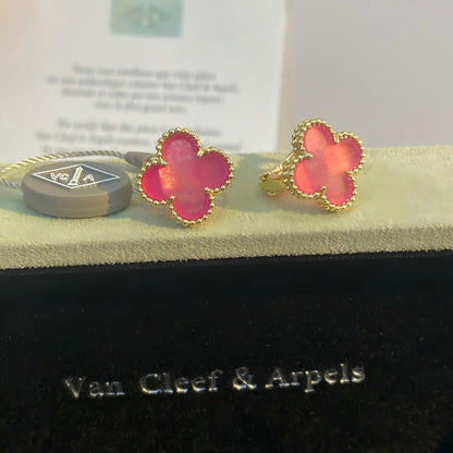 [Mystic]NEW CLOVER 15MM PINK ENAMEL STUD EARRINGS