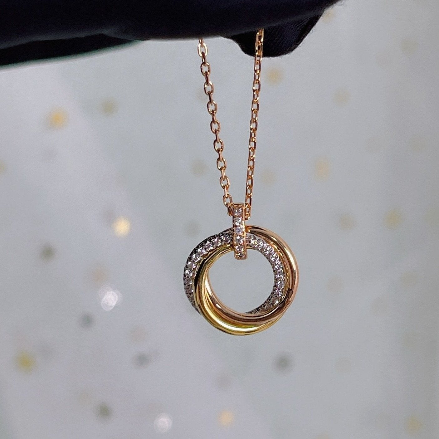 Mysitc TRINITY NECKLACE SILVER GOLD PINK GOLD DIAMONDS