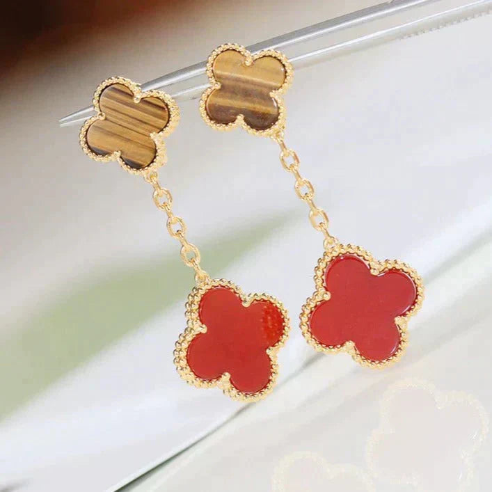 Mysitc CLOVER  2 MOTIF  TIGER EYE CARNELIAN EARRINGS