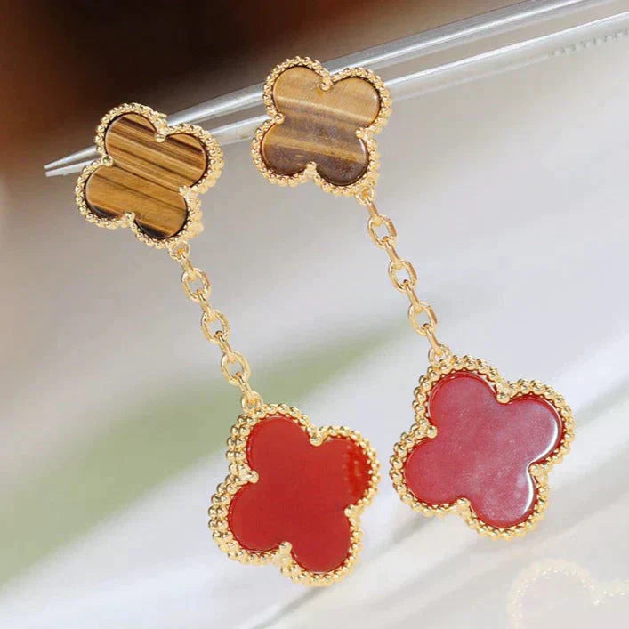 Mysitc CLOVER  2 MOTIF  TIGER EYE CARNELIAN EARRINGS