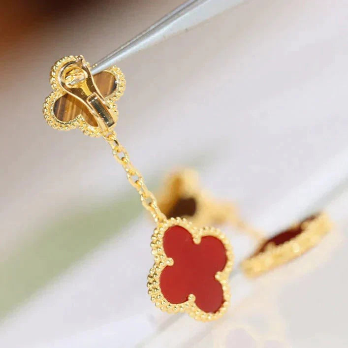 Mysitc CLOVER  2 MOTIF  TIGER EYE CARNELIAN EARRINGS