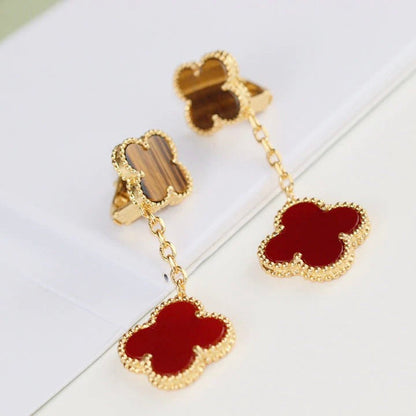 Mysitc CLOVER  2 MOTIF  TIGER EYE CARNELIAN EARRINGS