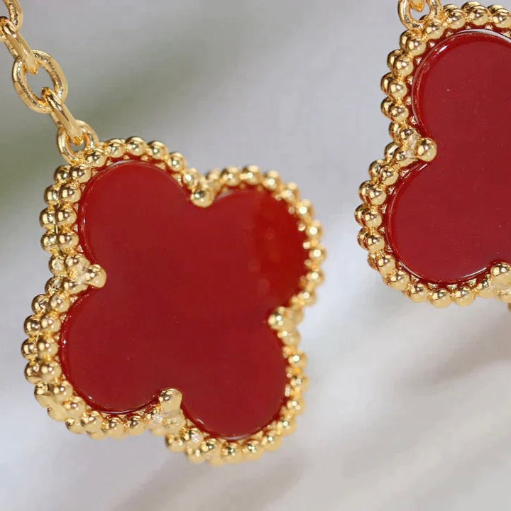 Mysitc CLOVER  2 MOTIF  TIGER EYE CARNELIAN EARRINGS