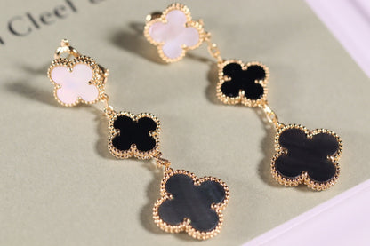 Mysitc CLOVER EARRINGS GOLD ONYX MOP 3 MOTIF