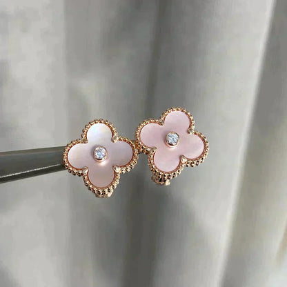 Mysitc CLOVER MEDIUM 1 MOTIFS  PINK MOP DIAMOND EARRINGS