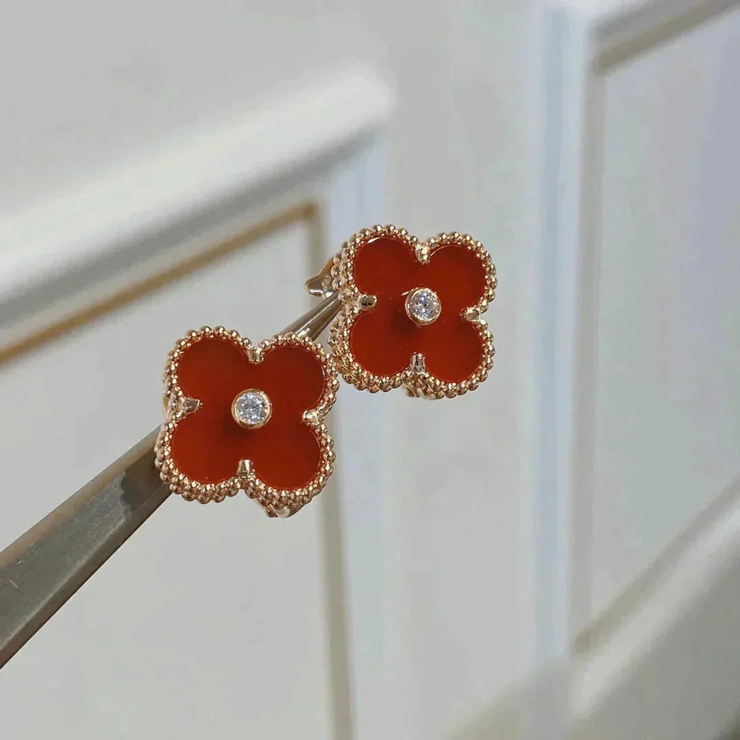 Mysitc CLOVER MEDIUM 1 MOTIFS CARNELIAN  DIAMOND earrings