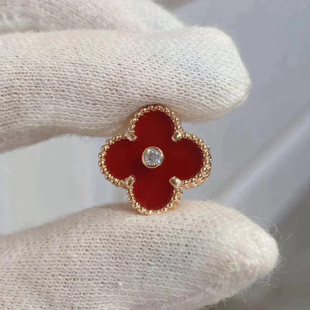 Mysitc CLOVER MEDIUM 1 MOTIFS CARNELIAN  DIAMOND earrings