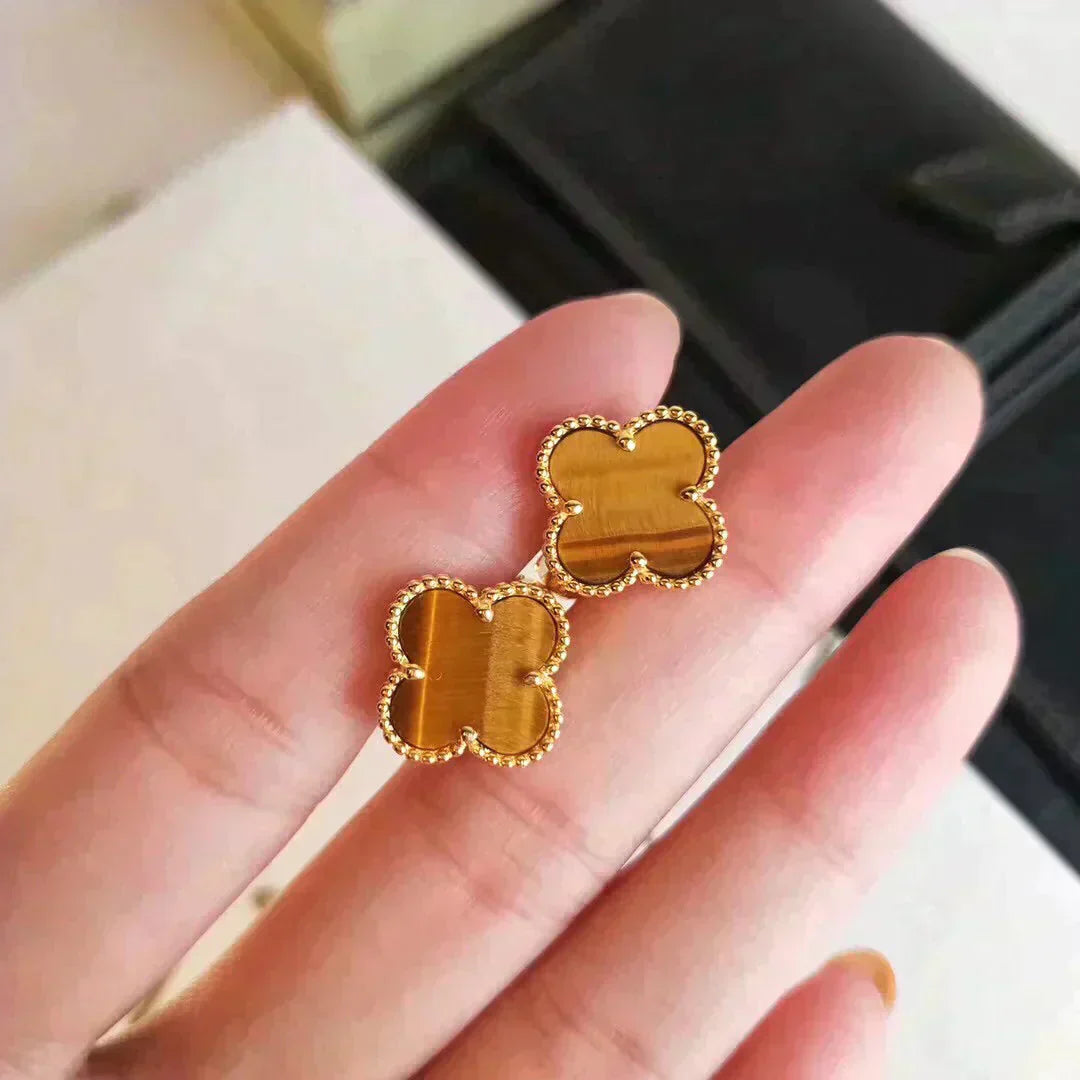 Mysitc CLOVER MEDIUM 1 MOTIFS TIGER EYE EARRINGS
