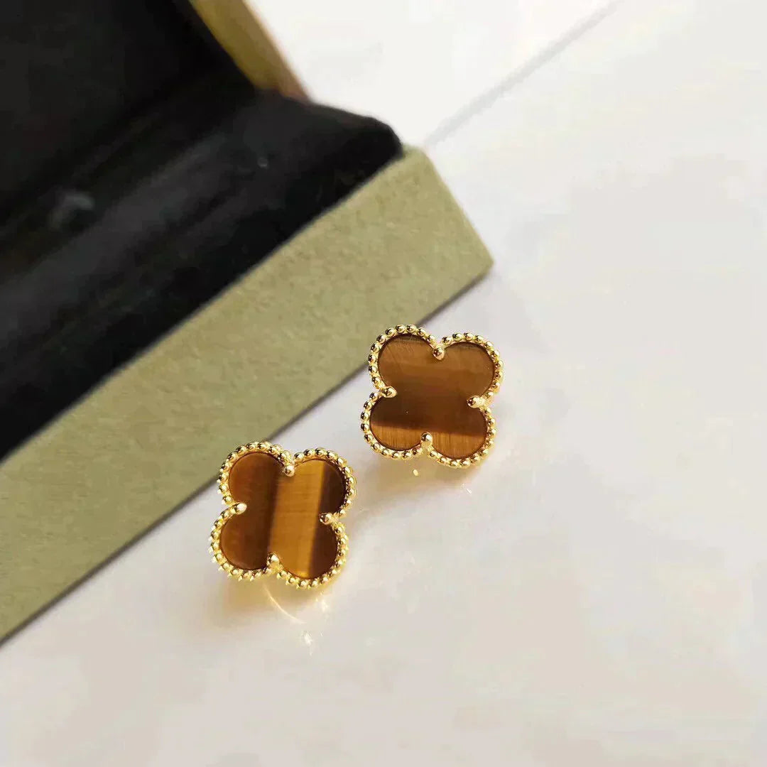 Mysitc CLOVER MEDIUM 1 MOTIFS TIGER EYE EARRINGS