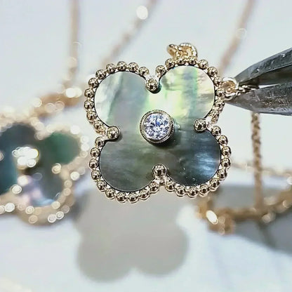 Mysitc CLOVER 15MM DIAMOND AND MOTHER-OF-GREY NECKLACE