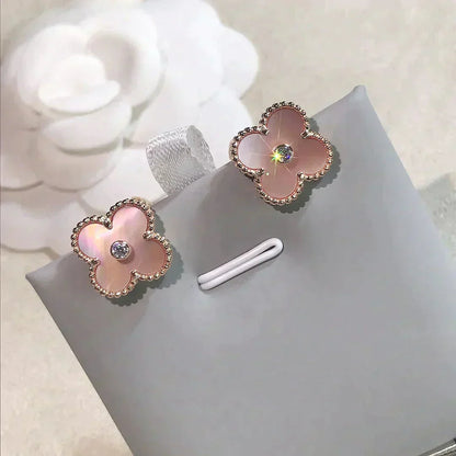 Mysitc CLOVER MEDIUM 1 MOTIFS  PINK MOP DIAMOND EARRINGS