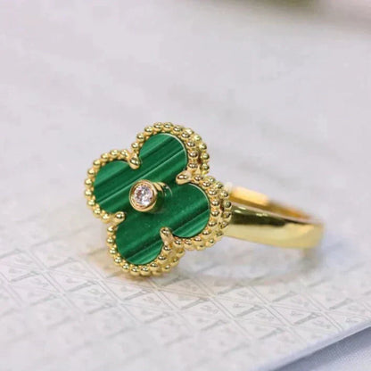 Mysitc CLOVER MALACHITE RING GOLD DIAMOND