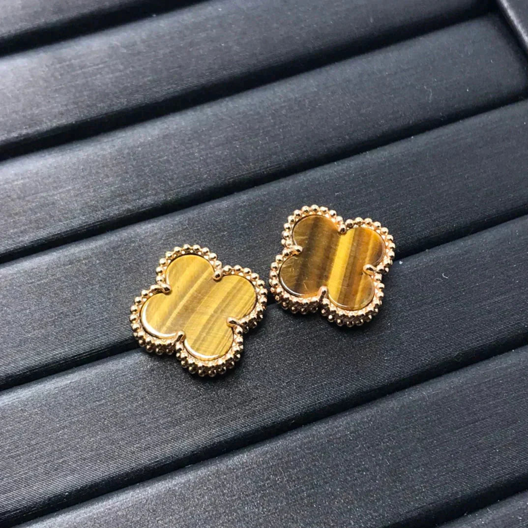 Mysitc CLOVER MEDIUM 1 MOTIFS TIGER EYE EARRINGS