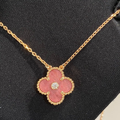 Mysitc CLOVER 15MM DIAMOND RHODONITE NECKLACE