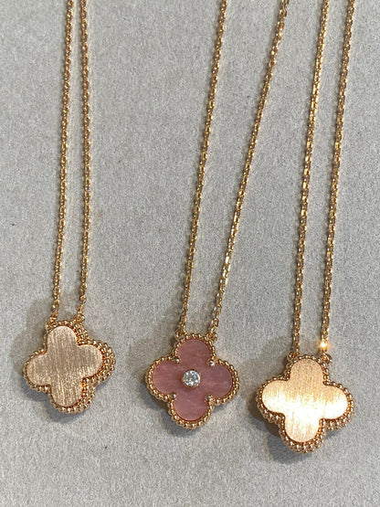 Mysitc CLOVER 15MM DIAMOND RHODONITE NECKLACE