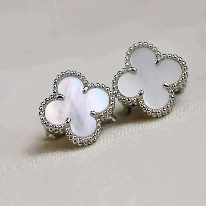 Mysitc CLOVER MEDIUM 1 MOTIFS  WHITE MOP EARRINGS SILVER