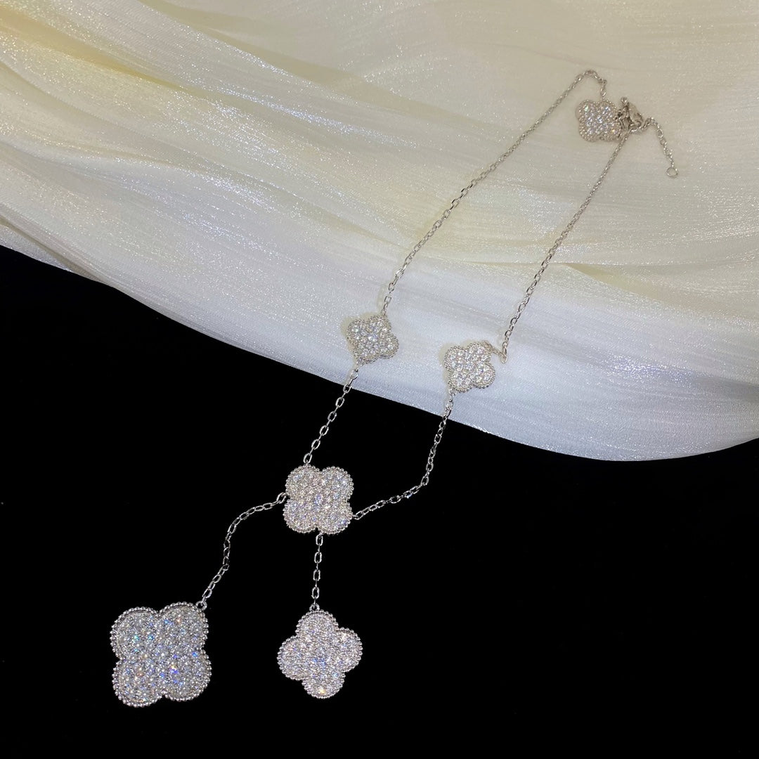 Mysitc CLOVER 5 MOTIFS SILVER DIAMONDS NECKLACE