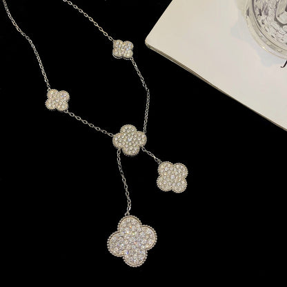 Mysitc CLOVER 5 MOTIFS SILVER DIAMONDS NECKLACE