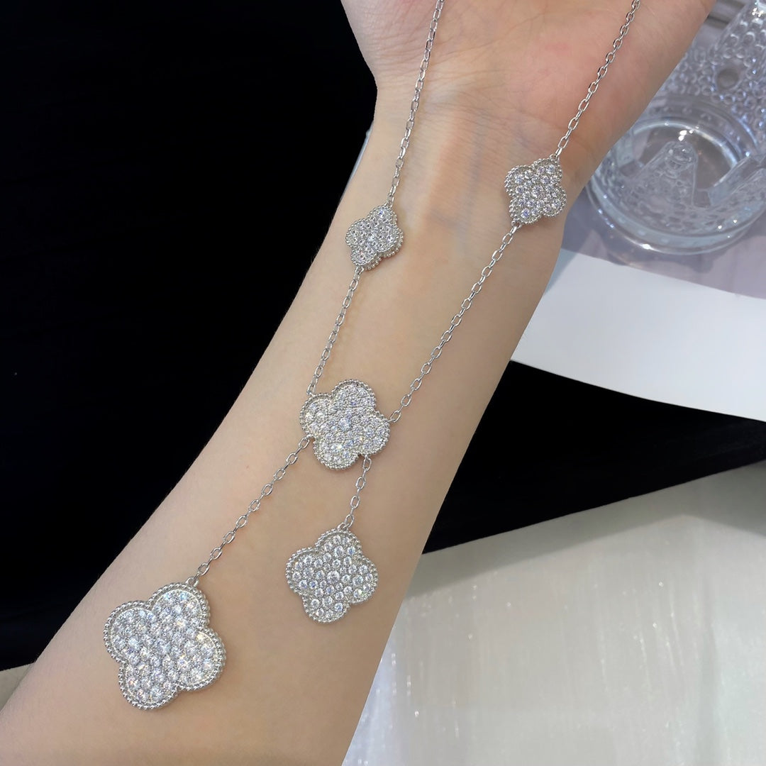 Mysitc CLOVER 5 MOTIFS SILVER DIAMONDS NECKLACE