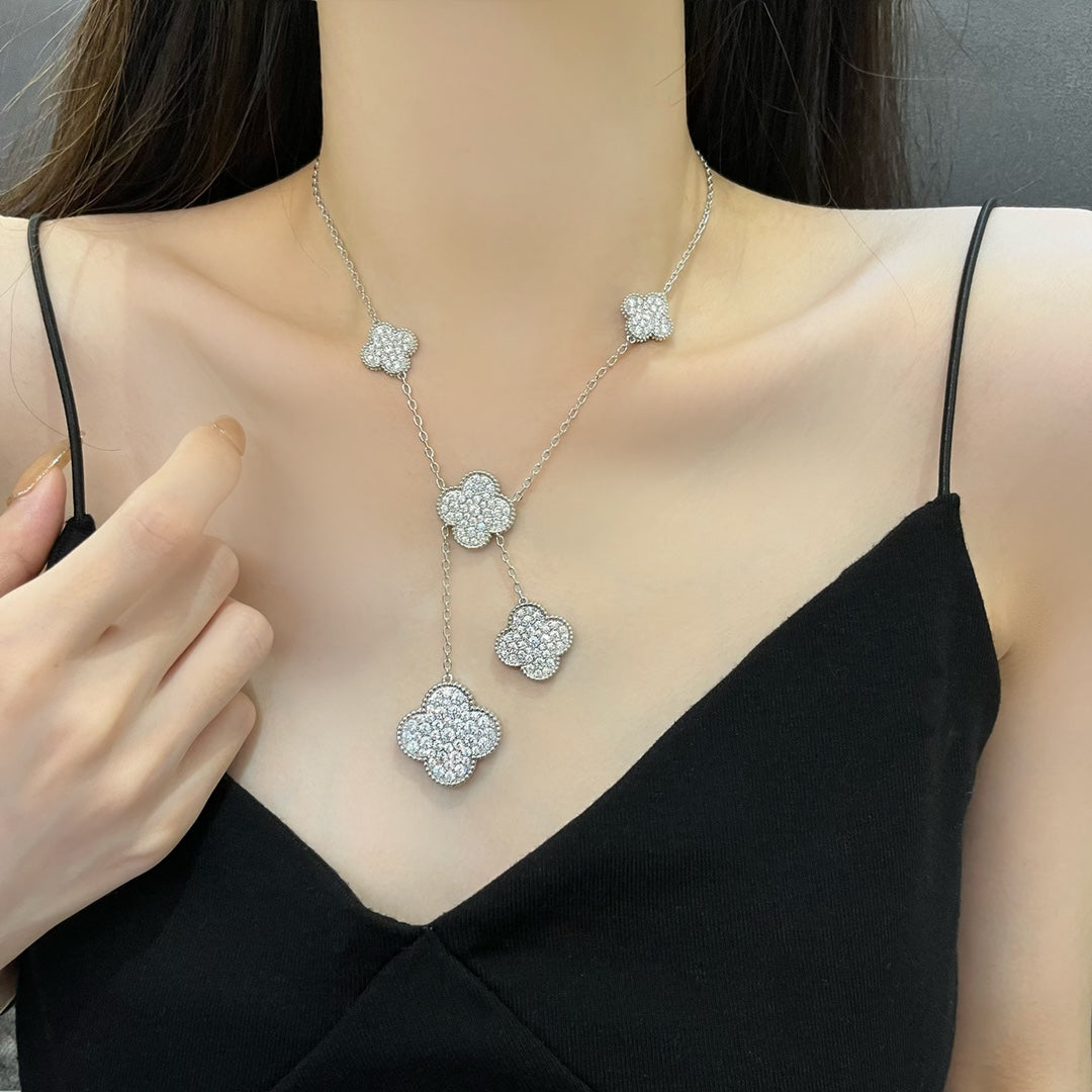 Mysitc CLOVER 5 MOTIFS SILVER DIAMONDS NECKLACE