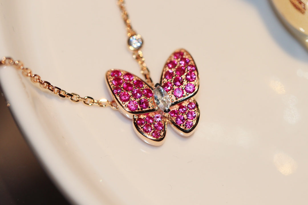 Mysitc BUTTERFLY RED DIAMOND ROSE GOLD NECKLACE