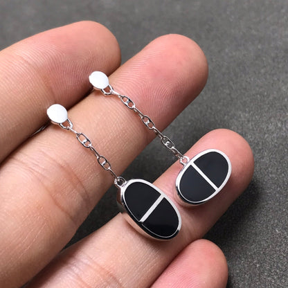 Mysitc CHAINE VERSO BLACK CERAMIC SILVER EARRINGS