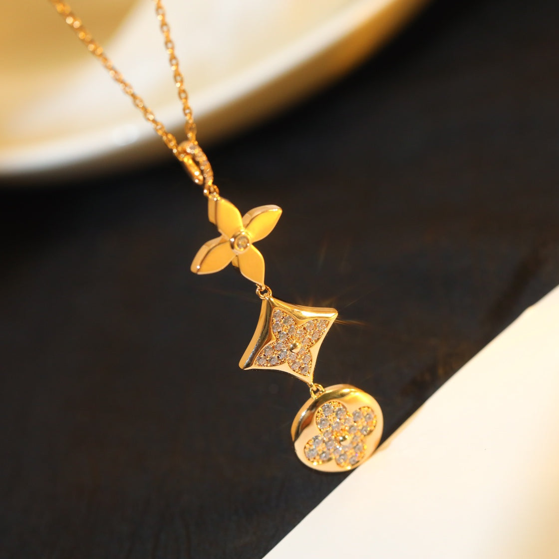 Mysitc STAR AND SUN DIAMOND PINK GOLD NECKLACE