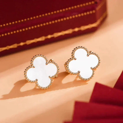 Mysitc CLOVER MEDIUM 1 MOTIFS  WHITE MOP STUD EARRINGS