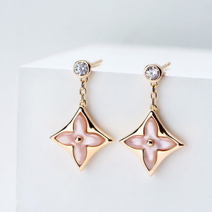 Mysitc DOUBLE STAR PINK GOLD MOP DROP EARRINGS