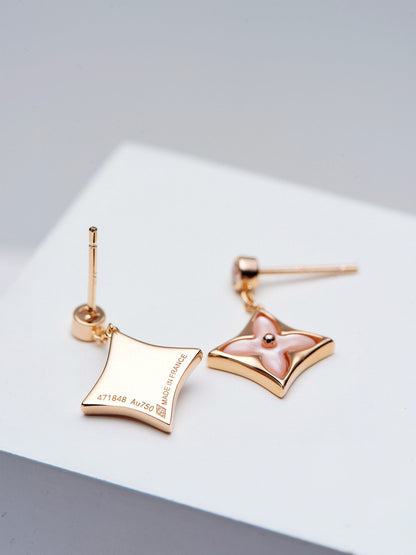 Mysitc DOUBLE STAR PINK GOLD MOP DROP EARRINGS