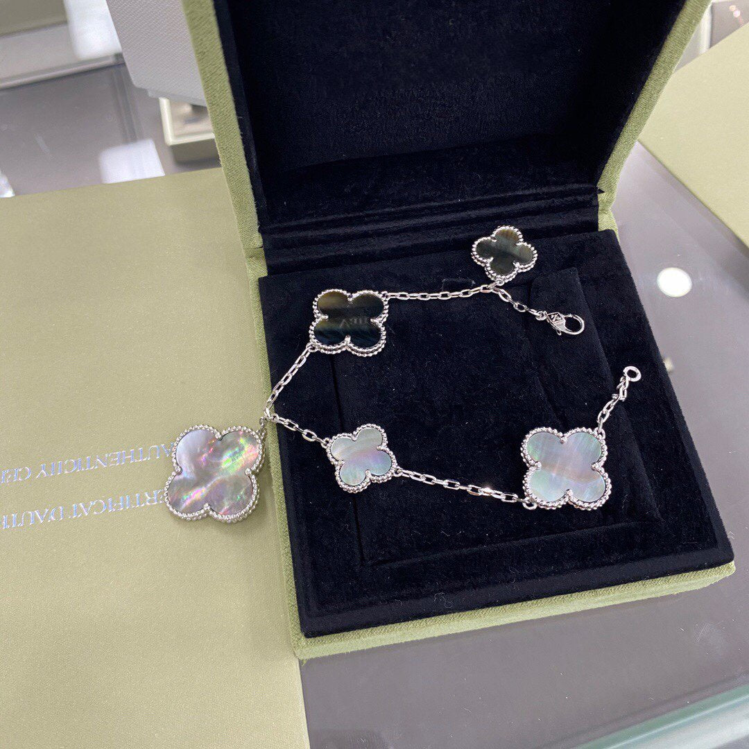 Mysitc CLOVER 5 MOTIFS SIVLER DARK MOP BRACELET