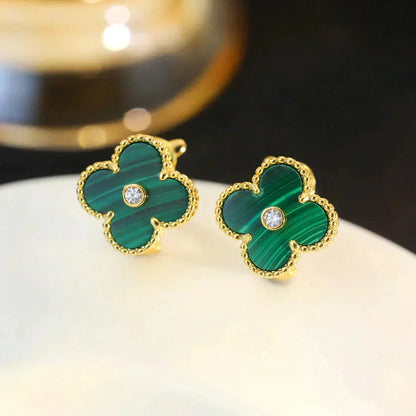 Mysitc CLOVER MEDIUM 1 MOTIFS MALACHITE DIAMOND EARRINGS