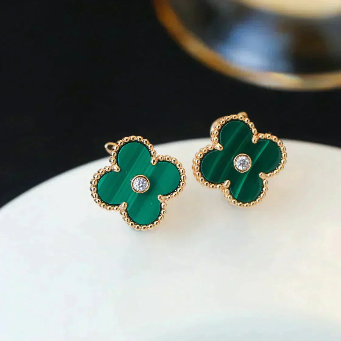 Mysitc CLOVER MEDIUM 1 MOTIFS MALACHITE DIAMOND EARRINGS