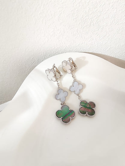Mysitc CLOVER 3 MOTIFS CHALCEDONY DARK MOP SILVER EARRINGS