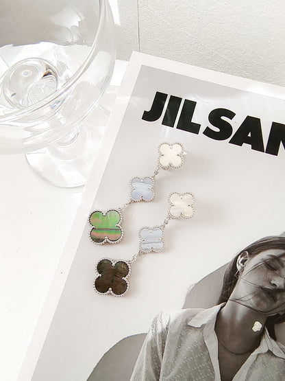 Mysitc CLOVER 3 MOTIFS CHALCEDONY DARK MOP SILVER EARRINGS