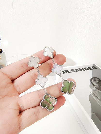 Mysitc CLOVER 3 MOTIFS CHALCEDONY DARK MOP SILVER EARRINGS