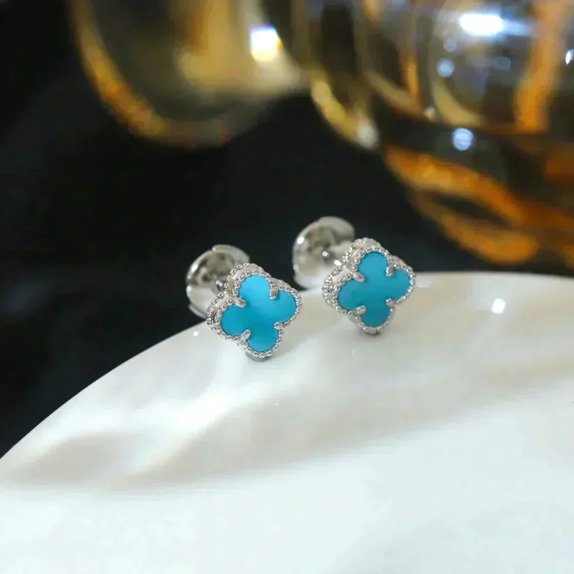 Mysitc CLOVER MINI 9.5MM ONYX STUD EARRINGS SILVER