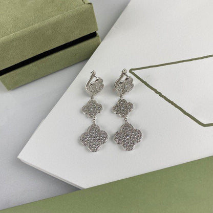 Mysitc CLOVER 3 MOTIF DIAMOND SILVER DROP EARRINGS