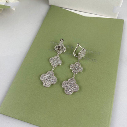 Mysitc CLOVER 3 MOTIF DIAMOND SILVER DROP EARRINGS
