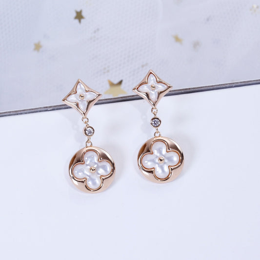 Mysitc STAR AND SUN PINK GOLD MOP DROP EARRINGS