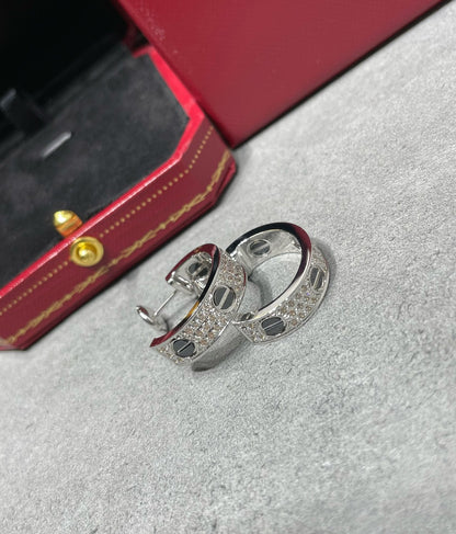 Mysitc LOVE CERAMIC DIAMOND PAVED SILVER EARRINGS