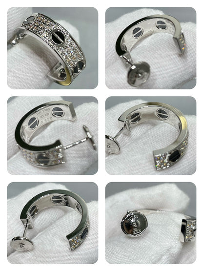 Mysitc LOVE CERAMIC DIAMOND PAVED SILVER EARRINGS