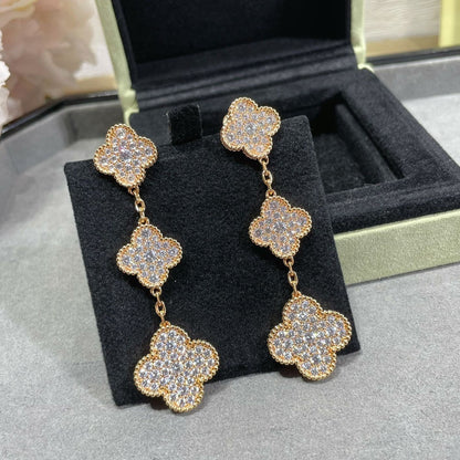 Mysitc CLOVER 3 MOTIFS DIAMOND PAVED ROSE GOLD EARRINGS
