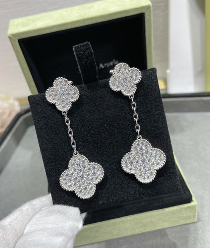 Mysitc CLOVER 2 MOTIFS DIAMOND PAVED SILVER EARRINGS