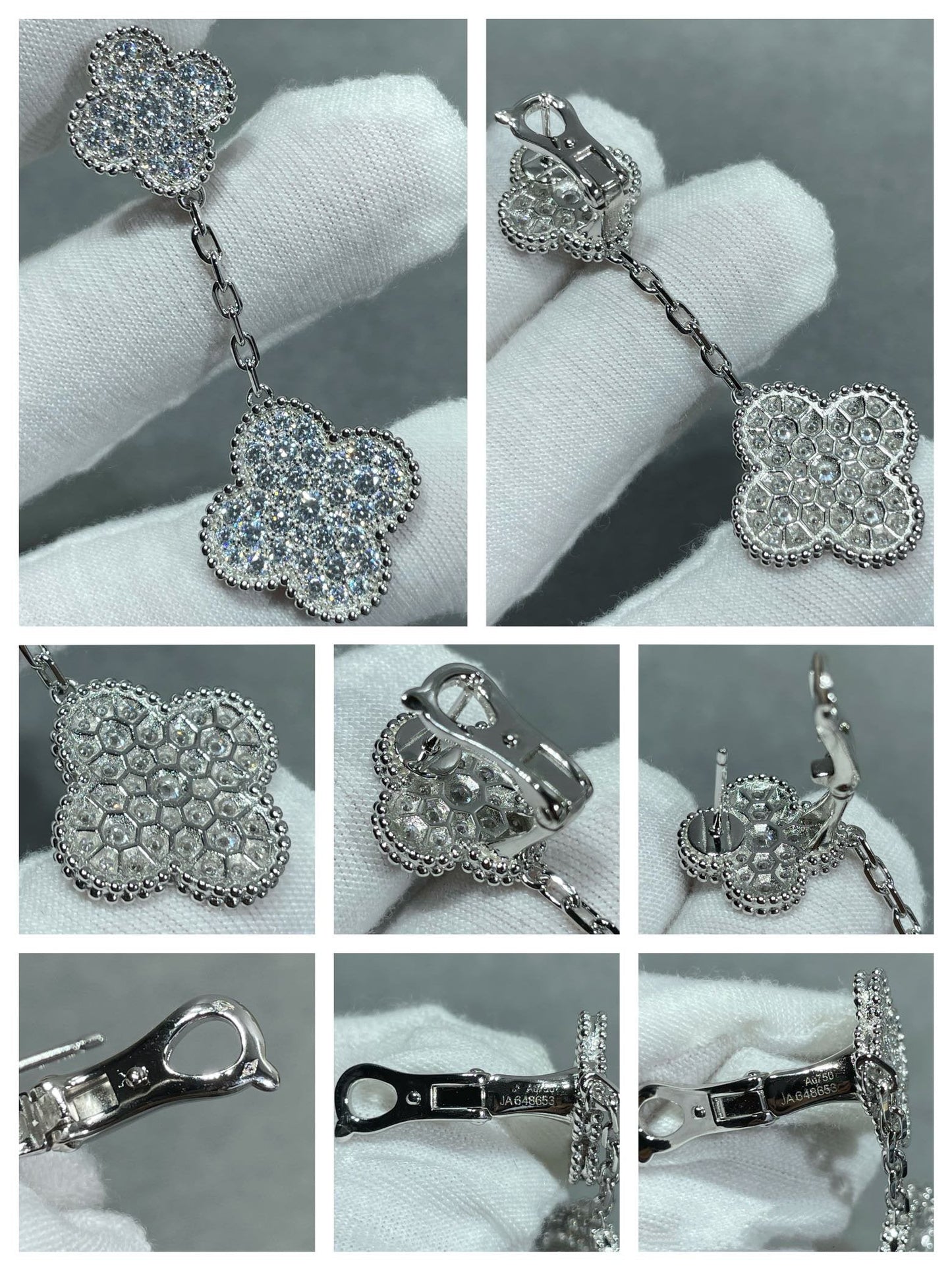 Mysitc CLOVER 2 MOTIFS DIAMOND PAVED SILVER EARRINGS