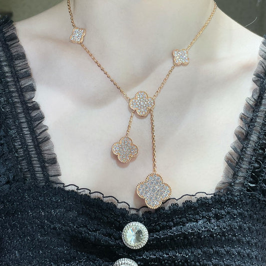 Mysitc CLOVER 6 MOTIF DIAMOND PAVED NECKLACE